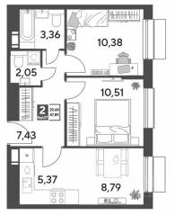 ЖК Арт-квартал «Публицист», планировка 2-комнатной квартиры, 47.89 м²