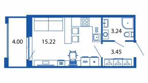 ЖК «Полис Новоселье», планировка студии, 23.91 м²