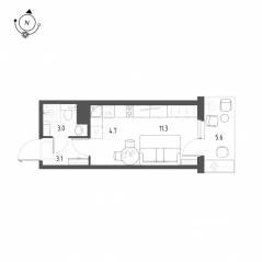 ЖК «Новоорловский», планировка студии, 23.70 м²