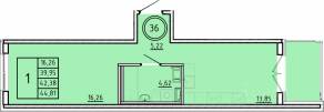 МЖК «Образцовый квартал 16», планировка 1-комнатной квартиры, 39.95 м²