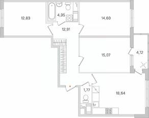 ЖК «Ясно. Янино», планировка 3-комнатной квартиры, 82.23 м²