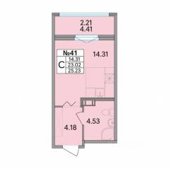 ЖК «Рождественский квартал», планировка студии, 25.23 м²