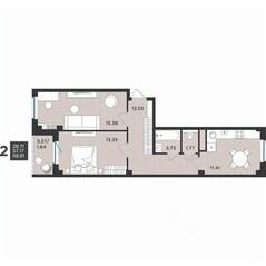 МЖК «Новокасимово», планировка 2-комнатной квартиры, 58.81 м²