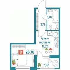 ЖК «Графика», планировка студии, 26.78 м²