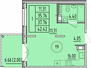 МЖК «Образцовый квартал 17», планировка 1-комнатной квартиры, 35.76 м²