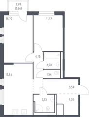 ЖК «Невская Долина», планировка 2-комнатной квартиры, 64.43 м²