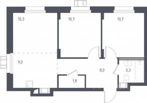 МФК «Люберцы 2023», планировка 2-комнатной квартиры, 54.30 м²