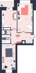 ЖК «Феникс», планировка 2-комнатной квартиры, 74.30 м²