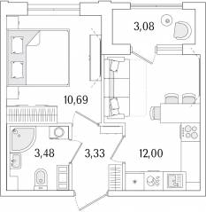 ЖК «Гранат», планировка 1-комнатной квартиры, 31.04 м²
