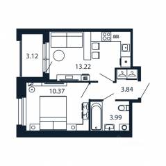 ЖК «Полис Новоселье», планировка 1-комнатной квартиры, 32.98 м²