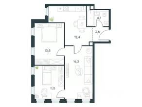 ЖК «Level Селигерская», планировка 3-комнатной квартиры, 60.90 м²
