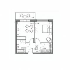 Апарт-комплекс «Residence 15», планировка 2-комнатной квартиры, 50.47 м²