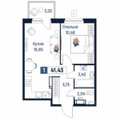 ЖК «Максималист», планировка 1-комнатной квартиры, 41.43 м²