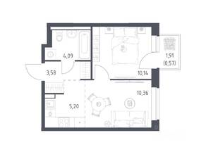 ЖК «Новое Видное», планировка 1-комнатной квартиры, 33.94 м²