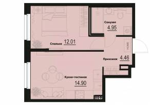 ЖК «ID Murino III», планировка 1-комнатной квартиры, 36.32 м²