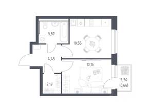 ЖК «Пригород Лесное», планировка 1-комнатной квартиры, 31.50 м²