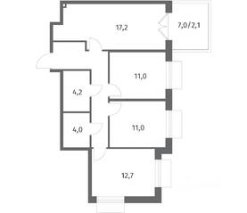 ЖК «Парусная 1», планировка 3-комнатной квартиры, 76.50 м²