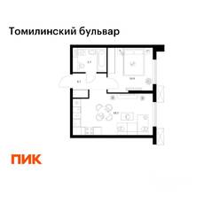 ЖК «Томилинский бульвар», планировка 1-комнатной квартиры, 36.40 м²