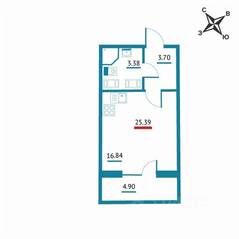 ЖК «Левитан», планировка студии, 25.39 м²