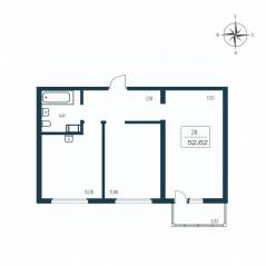ЖК «Расцветай в Янино», планировка 2-комнатной квартиры, 52.10 м²