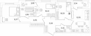 ЖК «Гранат», планировка 3-комнатной квартиры, 75.51 м²