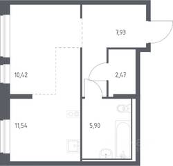 ЖК «Молжаниново», планировка студии, 38.26 м²