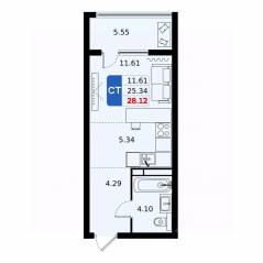 ЖК «ДОМодедово Парк», планировка студии, 28.12 м²