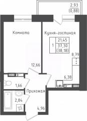 ЖК «Зеленый Оазис-Город», планировка 1-комнатной квартиры, 38.18 м²