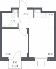 МФК «Люберцы 2023», планировка 1-комнатной квартиры, 35.20 м²