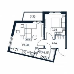 ЖК «Полис ЛАВрики», планировка 1-комнатной квартиры, 37.10 м²