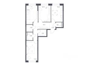 ЖК «Пригород Лесное», планировка 3-комнатной квартиры, 75.91 м²