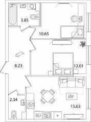 ЖК «Кинопарк», планировка 2-комнатной квартиры, 52.71 м²