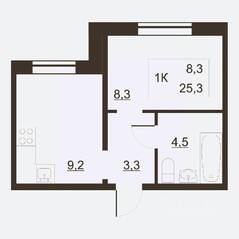 ЖК «Дом на набережной», планировка 1-комнатной квартиры, 26.00 м²