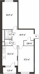 ЖК Миниполис «Восемь кленов», планировка 2-комнатной квартиры, 64.60 м²