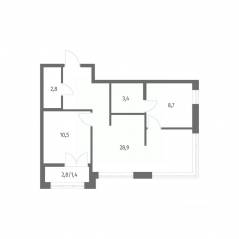 ЖК «NEWПИТЕР», планировка 2-комнатной квартиры, 55.40 м²