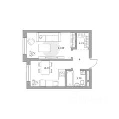 МЖК «Живописный», планировка 1-комнатной квартиры, 35.69 м²