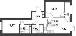 ЖК «Smart Garden», планировка 2-комнатной квартиры, 56.20 м²