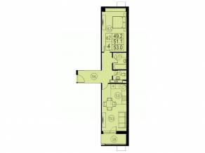 ЖК «River Park», планировка 2-комнатной квартиры, 51.10 м²