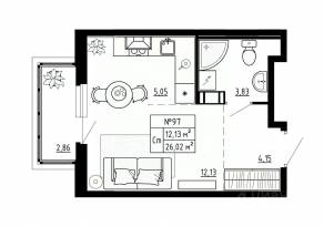 МЖК «Аннино Сити», планировка студии, 26.02 м²