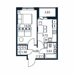 ЖК «Полис ЛАВрики», планировка 1-комнатной квартиры, 32.80 м²