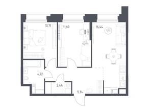 Апарт-комплекс «Тропарево парк», планировка 2-комнатной квартиры, 55.34 м²