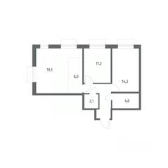 ЖК «Парусная 1», планировка 3-комнатной квартиры, 64.90 м²