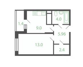 Квартал «Новые Котельники», планировка 1-комнатной квартиры, 35.90 м²