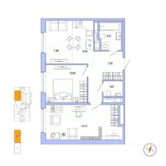 ЖК «OKLA», планировка 2-комнатной квартиры, 53.51 м²