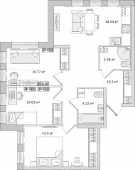ЖК «Мурино Space», планировка 3-комнатной квартиры, 69.60 м²