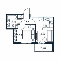 ЖК «Полис ЛАВрики», планировка 1-комнатной квартиры, 29.10 м²
