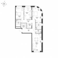 ЖК «MariInn Park», планировка 3-комнатной квартиры, 107.70 м²