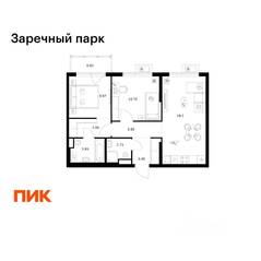 ЖК «Заречный парк», планировка 2-комнатной квартиры, 57.14 м²