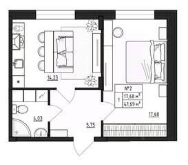МЖК «Верево-Сити», планировка 1-комнатной квартиры, 41.70 м²