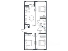ЖК «Level Лесной», планировка 3-комнатной квартиры, 78.00 м²